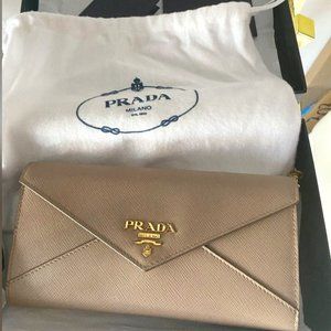 Prada Saffiano And Leather Wallet With Shoulder Strap - Black